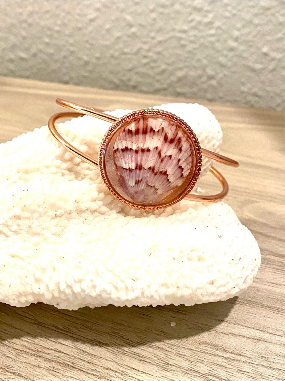 58. Rose Gold calico scallop Shell Cuff Bracelet from Sanibel island, FL